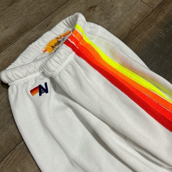 Aviator nation white sweatpant and zip up hoodie set with neon stripes - Picture 6 of 8